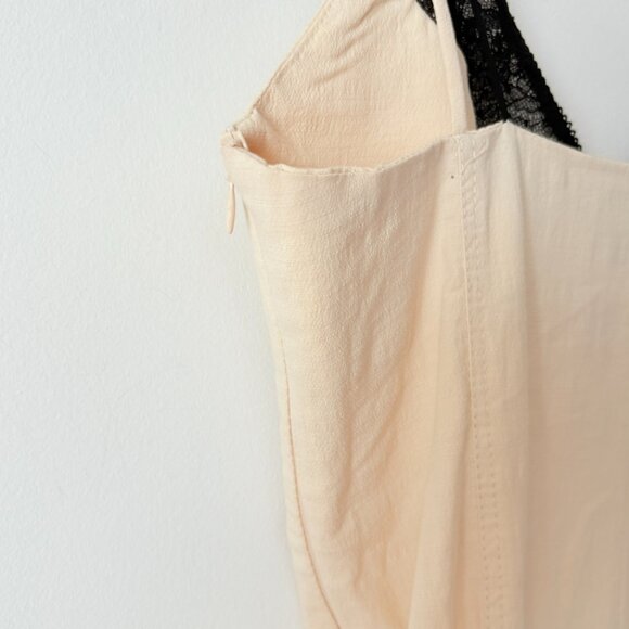 Zara Contrasting Lace Spaghetti Strap Midi Dress Nude Cream Size Medium - Picture 10 of 13